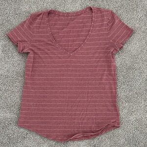 lululemon athletica Striped V-Neck Tee - 6 Small